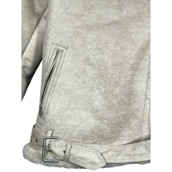 Abercrombie & Fitch Women’s Faux Suede Shearling Moto Biker Jacket Size M Tan - Picture 4 of 14